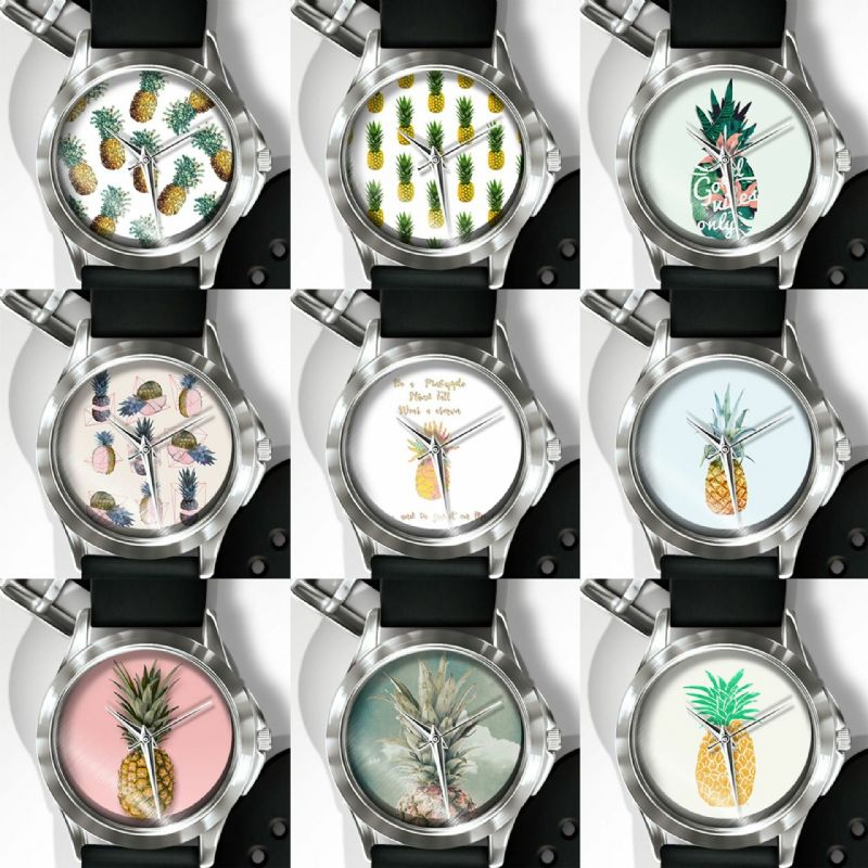 Art-und Weiseananas-druck-uhr-sommer-frucht-legierungs-pvc-zufällige Dame-quarz-uhr