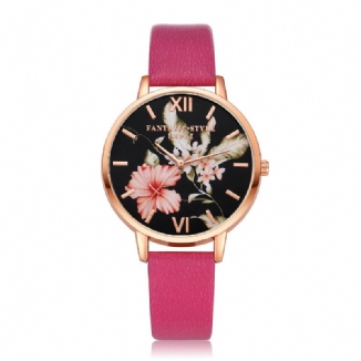 Art-und Weiseblumen-muster-pu-leder-bügel Womenwrist-uhr-damen-kleid-quarz-uhr