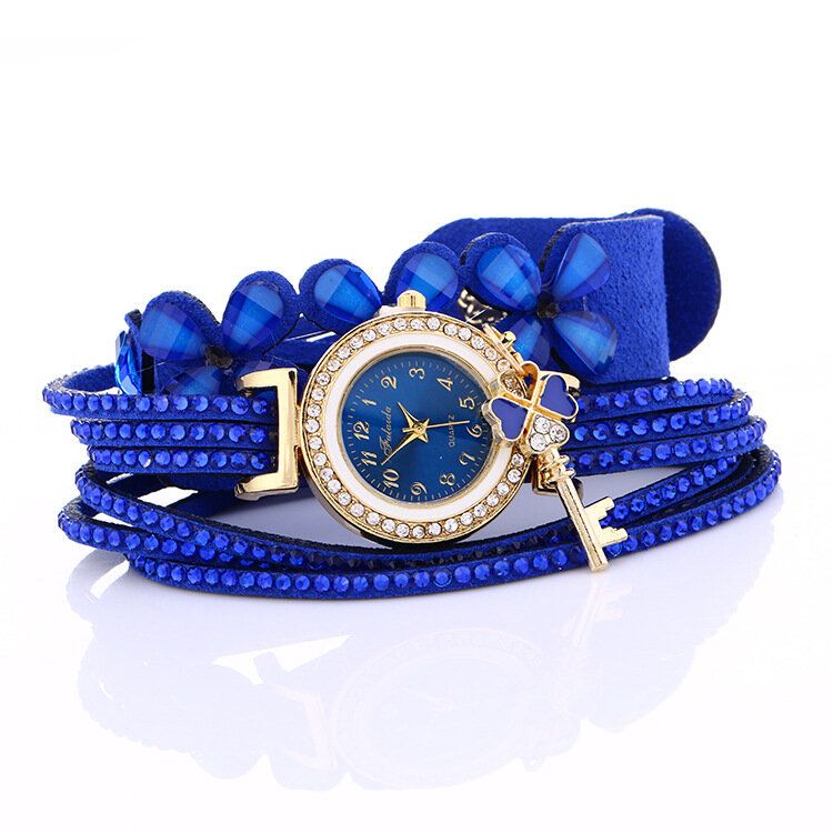 Art-und Weisekristallkreis-armband-frauen-uhr-einfache Vorwahlknopf-flowear-muster-quarz-uhr