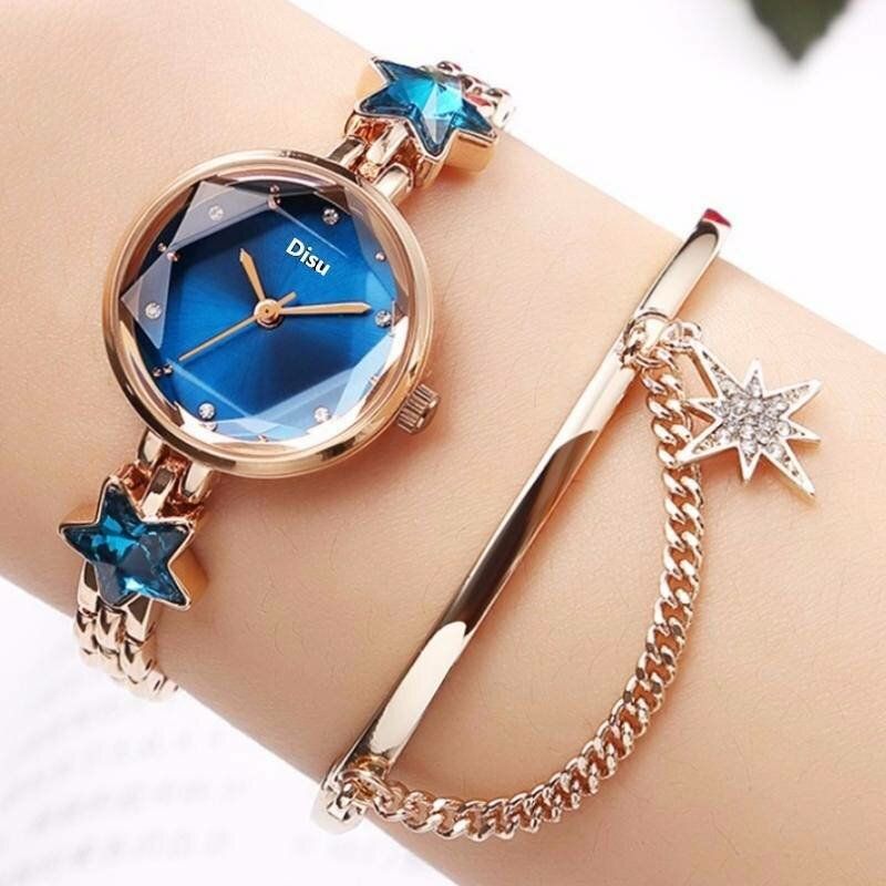 Art-und Weiseluxuselegantes Glückliches Sternmuster-kristalldamen-armband-armbanduhr-quarz-uhr