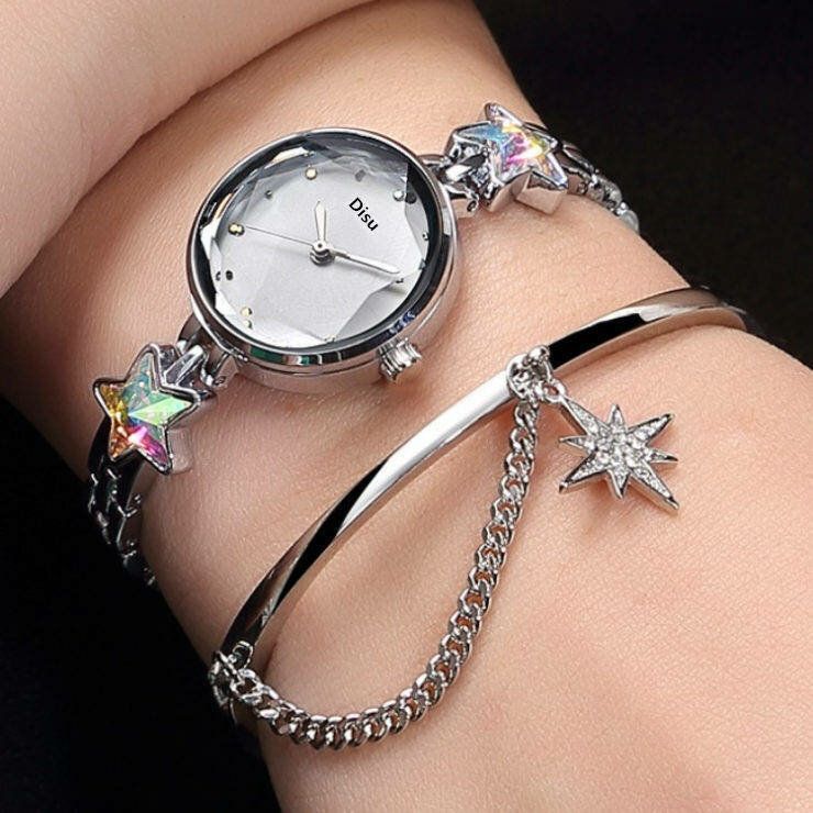 Art-und Weiseluxuselegantes Glückliches Sternmuster-kristalldamen-armband-armbanduhr-quarz-uhr