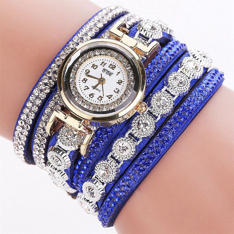 Art-und Weiseluxuxrhinestone-pu-leder-band-frauen-quarz-armband-uhr