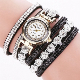 Art-und Weiseluxuxrhinestone-pu-leder-band-frauen-quarz-armband-uhr