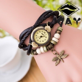 Art-und Weiseweinlese-mehrschichtige Libelle-hängende Wulstige Armband-quarz-uhr-armbanduhr