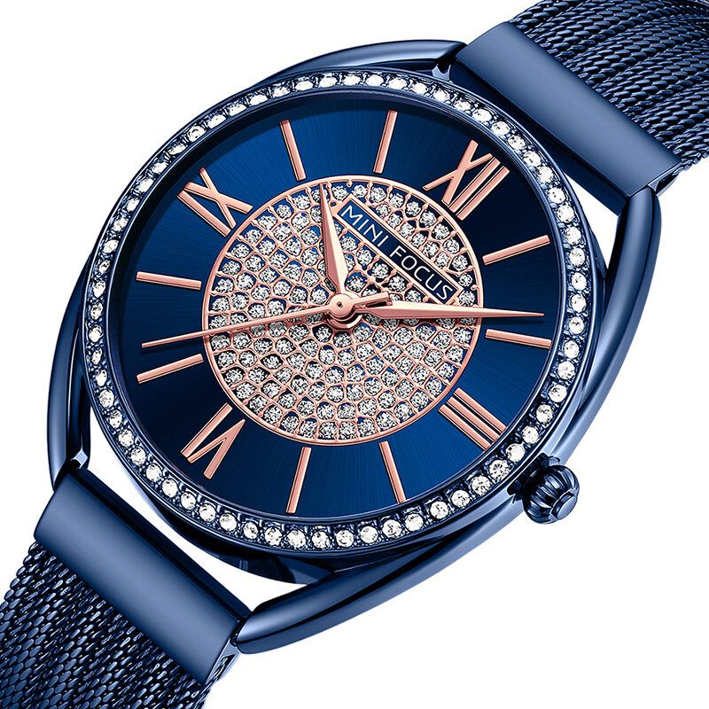 Beiläufiges Elegantes Rhinestones-dekorations-zifferblatt 3atm Wasserdichte Frauen-armbanduhr-quarz-uhr