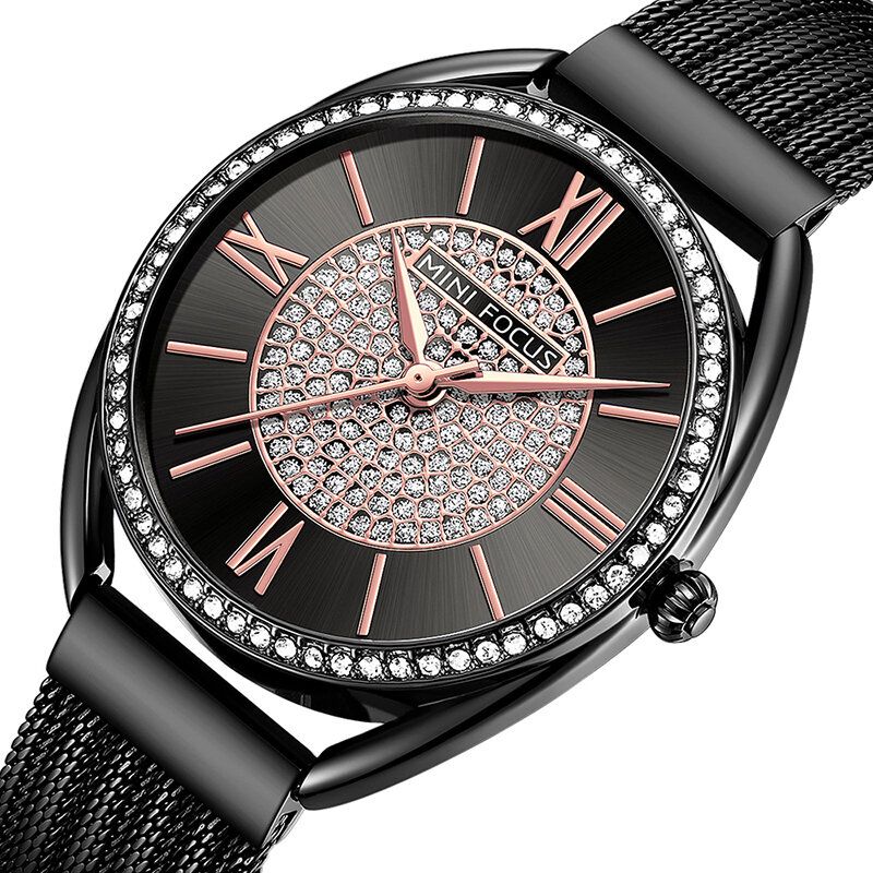 Beiläufiges Elegantes Rhinestones-dekorations-zifferblatt 3atm Wasserdichte Frauen-armbanduhr-quarz-uhr