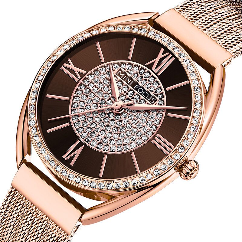 Beiläufiges Elegantes Rhinestones-dekorations-zifferblatt 3atm Wasserdichte Frauen-armbanduhr-quarz-uhr