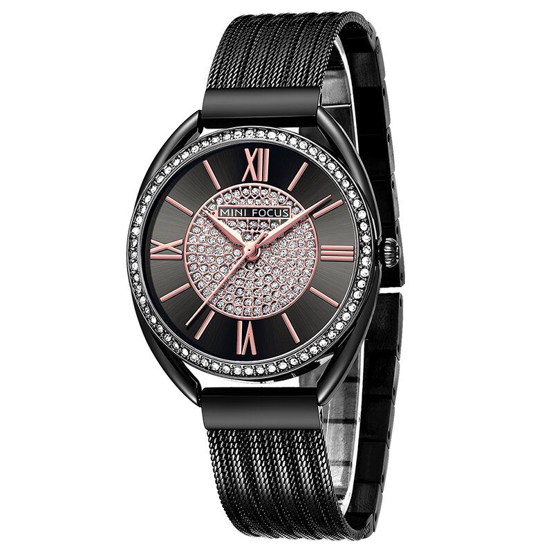 Beiläufiges Elegantes Rhinestones-dekorations-zifferblatt 3atm Wasserdichte Frauen-armbanduhr-quarz-uhr