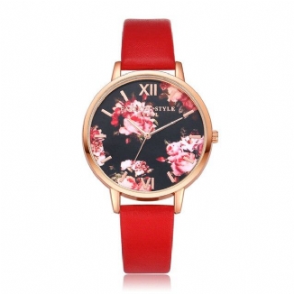 Blumen-anzeigen-elegante Entwurfs-damen-armbanduhr-pu-leder-band-quarz-uhr