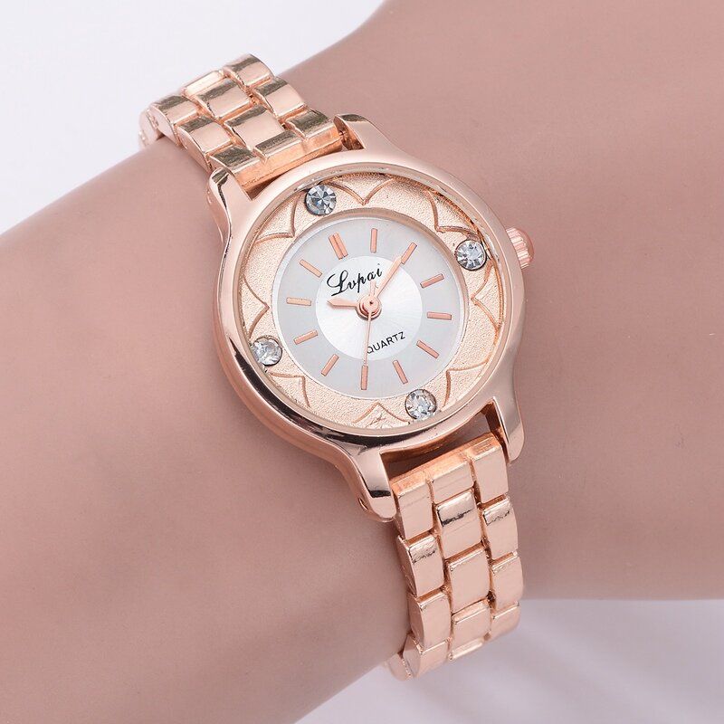 Blumendruck-zifferblatt-damen-armbanduhr-legierungs-diamant-quarz-uhr