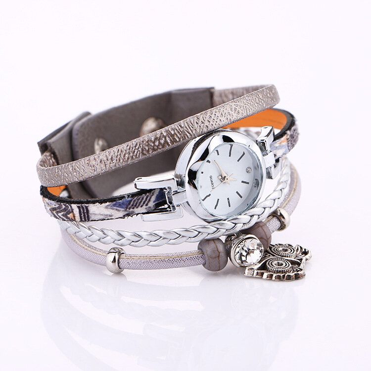 Böhmische Niedliche Eulen-leder-armband-uhr-ethnische Metallrhinestone-mehrschichtige Armbanduhren