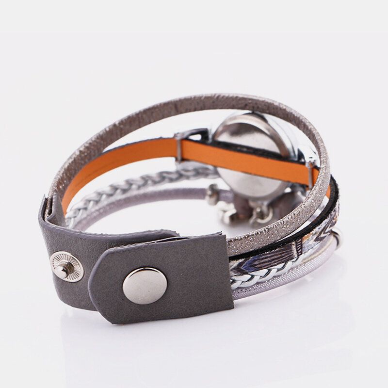 Böhmische Niedliche Eulen-leder-armband-uhr-ethnische Metallrhinestone-mehrschichtige Armbanduhren