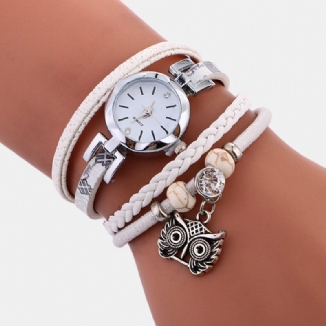 Böhmische Niedliche Eulen-leder-armband-uhr-ethnische Metallrhinestone-mehrschichtige Armbanduhren