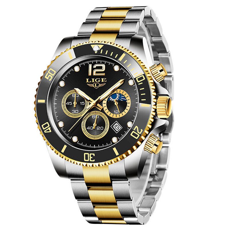 Business Casual Multifunktionaler Leuchtzeiger Mit Kleinen Zifferblättern Chronograph Edelstahlarmband 3atm Wasserdichte Herren-quarzuhr Armbanduhr