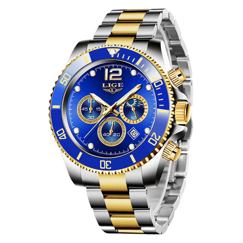 Business Casual Multifunktionaler Leuchtzeiger Mit Kleinen Zifferblättern Chronograph Edelstahlarmband 3atm Wasserdichte Herren-quarzuhr Armbanduhr