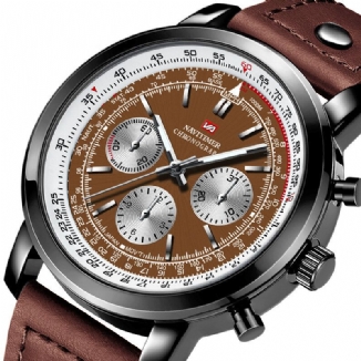 Business Chronograph Mit Großem Zifferblatt Und Echtem Lederarmband Wasserdichte Herren-quarzuhr