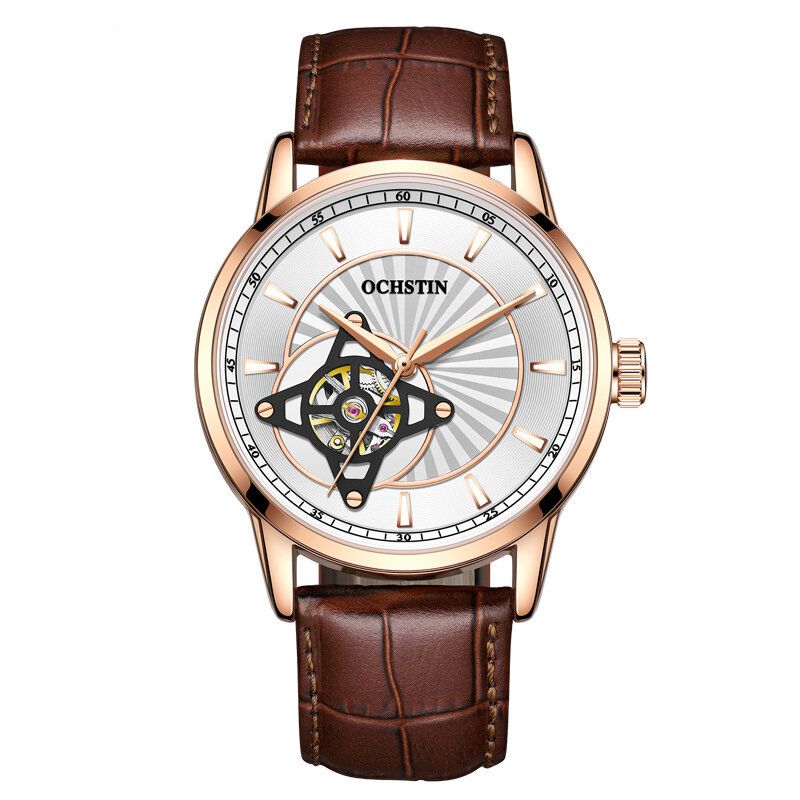 Business Style Echtes Lederband Herren Armbanduhr Ultradünne Automatische Mechanische Uhr