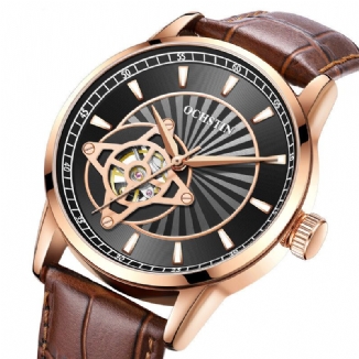 Business Style Echtes Lederband Herren Armbanduhr Ultradünne Automatische Mechanische Uhr