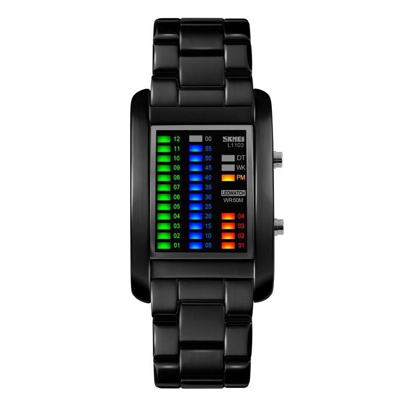 Business Style Led Display Armbanduhr Stahlband Creative Style Digitaluhr