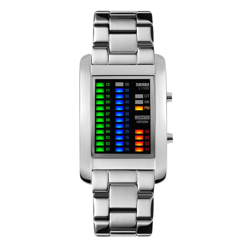 Business Style Led Display Armbanduhr Stahlband Creative Style Digitaluhr