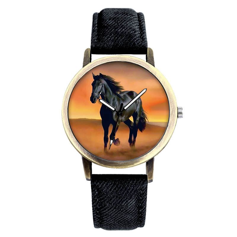 Casual Black Horse Desert Dial Allgleiches Denim Strap Herren Quarzuhr Armbanduhr