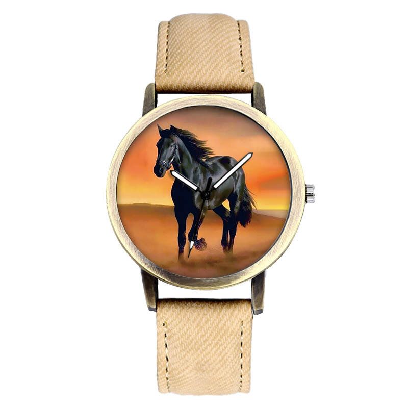 Casual Black Horse Desert Dial Allgleiches Denim Strap Herren Quarzuhr Armbanduhr