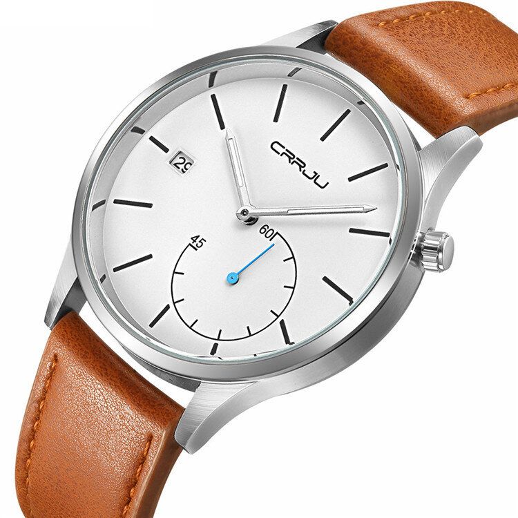 Casual Kalender Lederband Arbeitszifferblätter Herren Armbanduhr Quarzuhr