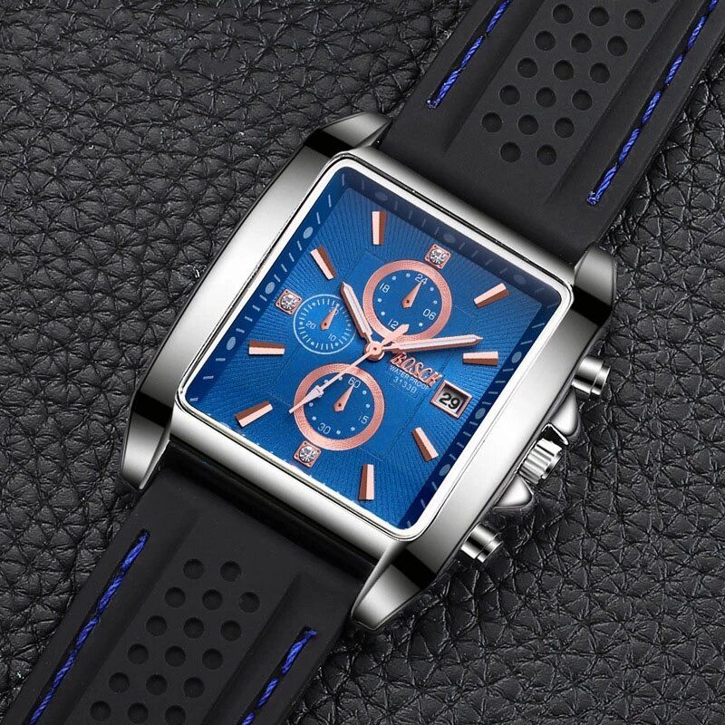 Casual Plastic Luminous Waterproof Armbanduhrenedelstahl Date Watch Quadratische Uhr