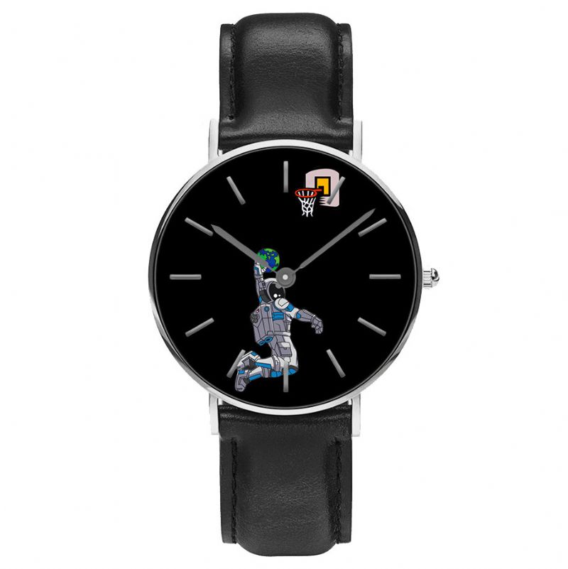 Casual Style Herrenuhr Cartoon Astronaut Earth Print Pu-lederband Uhr Quarzuhren