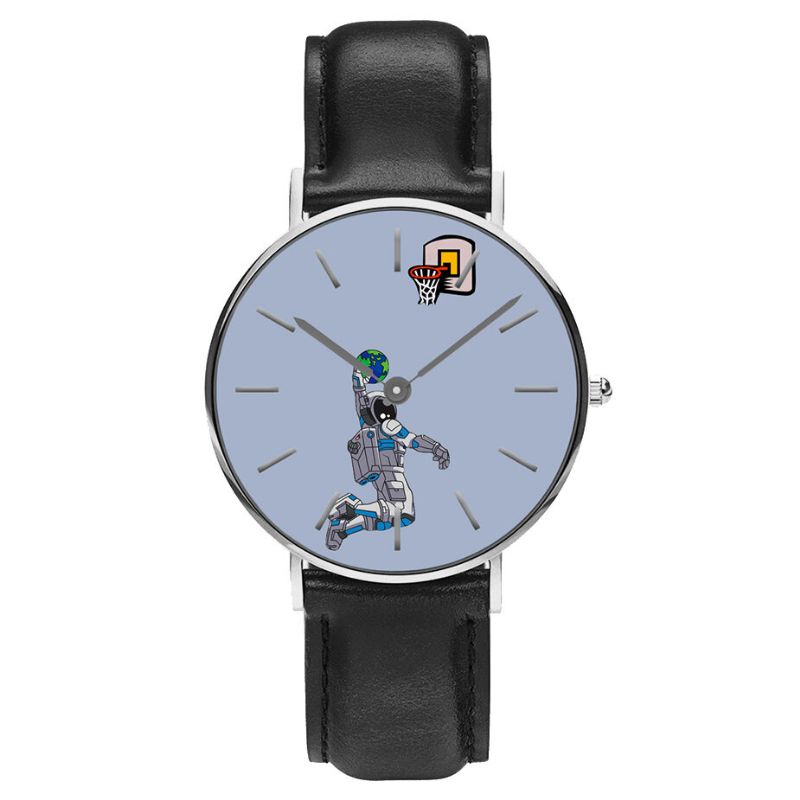 Casual Style Herrenuhr Cartoon Astronaut Earth Print Pu-lederband Uhr Quarzuhren