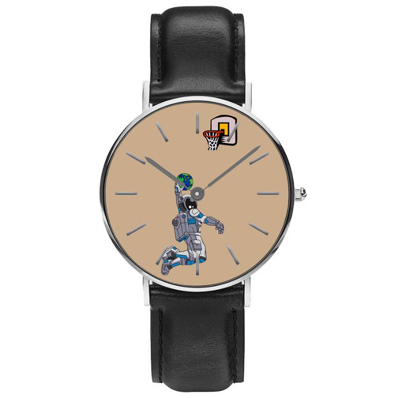 Casual Style Herrenuhr Cartoon Astronaut Earth Print Pu-lederband Uhr Quarzuhren