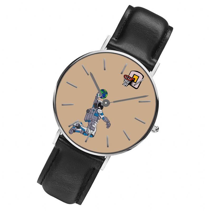 Casual Style Herrenuhr Cartoon Astronaut Earth Print Pu-lederband Uhr Quarzuhren