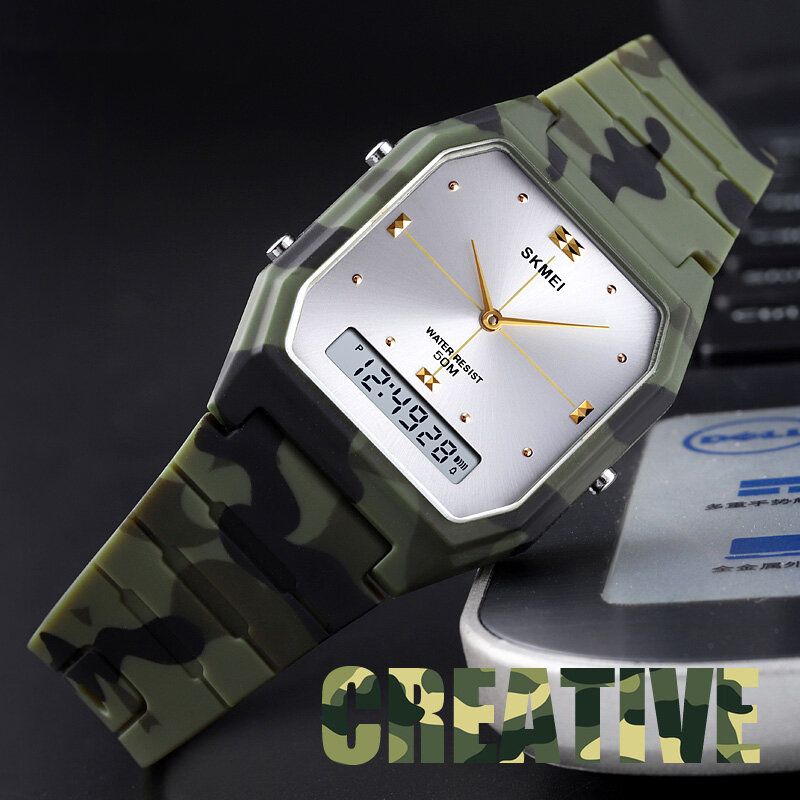 Casual Style Pu Band Dual Display Watch 5atm Wasserdichte Stoppuhr Damenuhr