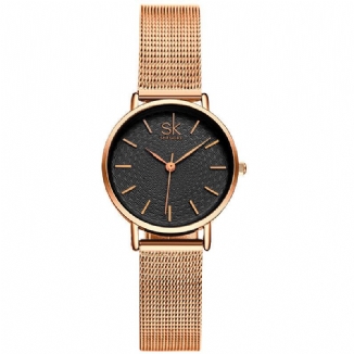 Casual Style Ultra Thin Damen Armbanduhr Mesh Stahlband Quarzuhr