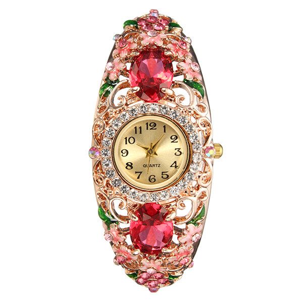 Damen-armbanduhr Im Retro-stil Blumen-diamant-quarzuhr