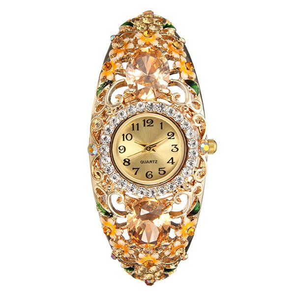 Damen-armbanduhr Im Retro-stil Blumen-diamant-quarzuhr