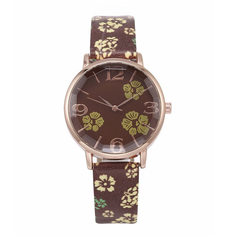 Deffrun Retro Art-blume Druckte Frauen-armbanduhr-chinesische Art-quarz-uhren