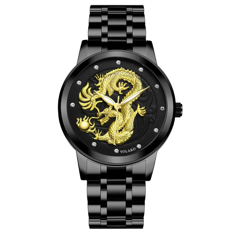 Drachenskulptur 3d Dekoration Mode Luxus Edelstahlband Herren Quarzuhr Armbanduhr