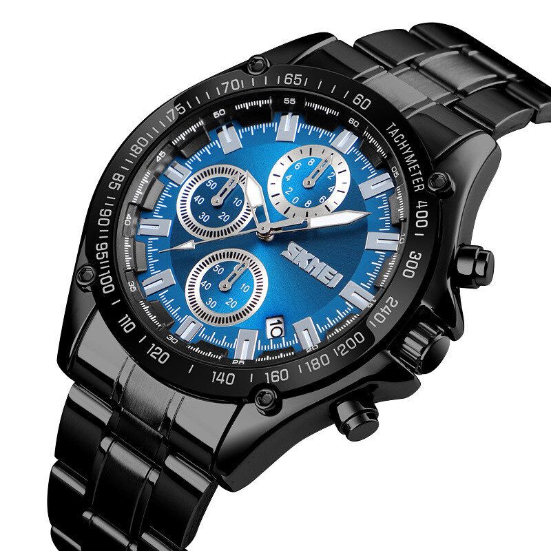 Edelstahlband Herrenuhr Running Seconds Chronograph Wasserdicht Business Quarzuhr