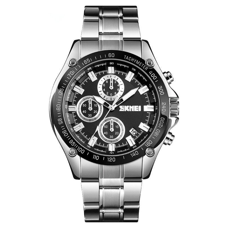 Edelstahlband Herrenuhr Running Seconds Chronograph Wasserdicht Business Quarzuhr