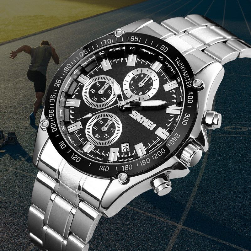 Edelstahlband Herrenuhr Running Seconds Chronograph Wasserdicht Business Quarzuhr