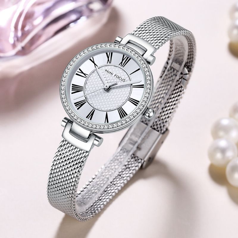 Elegante Frauen-uhr-art-und Weisebeiläufiges Stahlband-wasserdichte Quarz-kristalluhr