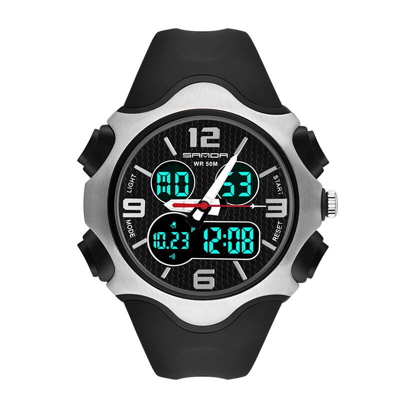 Fashion 12/24 Stunden Stoppuhr Timing Luminous Display Wasserdichte Herren Dual Display Digitaluhr