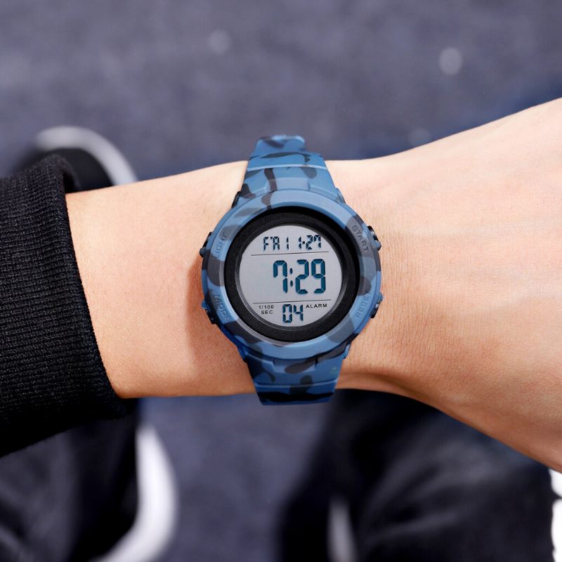 Fashion 50m Wasserdichte Leuchtanzeige Countdown Alarm Stoppuhr Herren Sport Digitaluhr