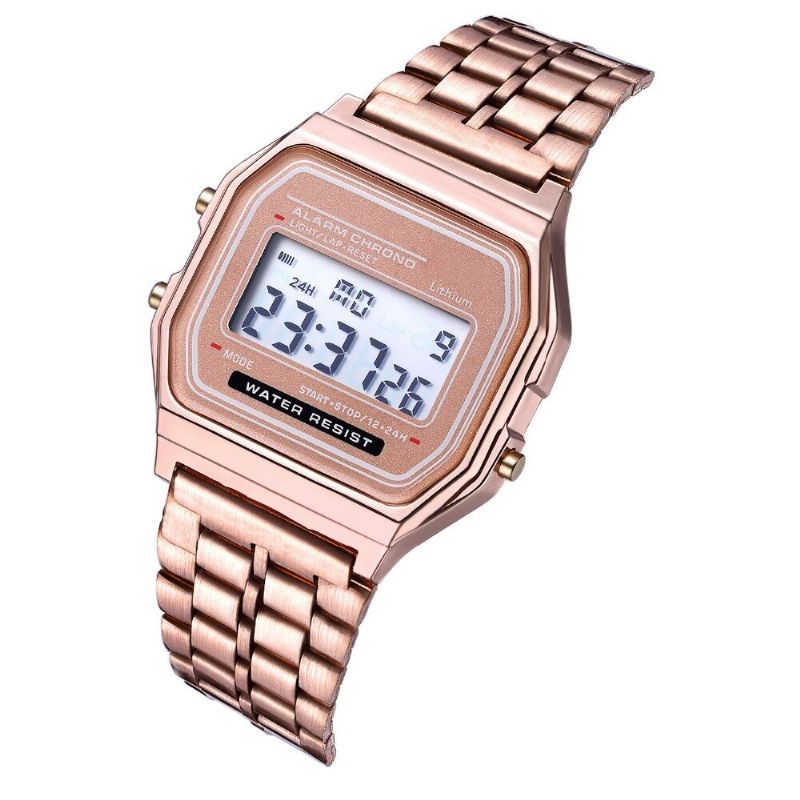 Fashion Casual 12/24 Stunden Led Display Countdown Stoppuhr Stahlband Wasserdichte Damen Digitaluhr