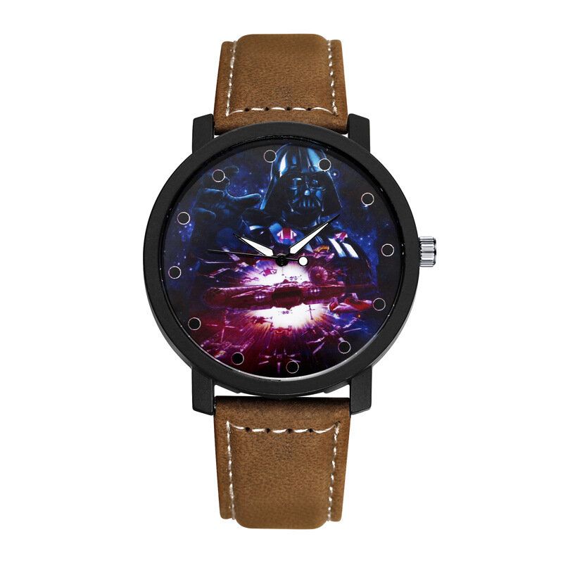 Fashion Casual Creative Large Dial Lederband Herren Quarzuhr