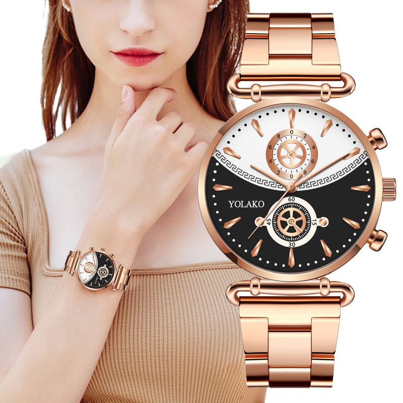 Fashion Casual Steel Alloy Mesh Strap Personality Gear Dial Quarzuhr Für Männer Frauen