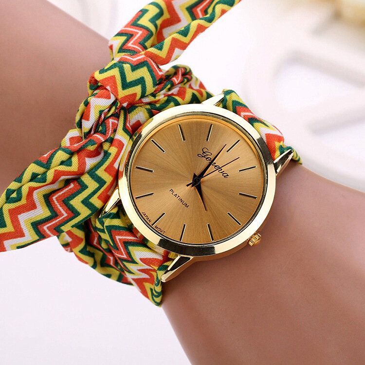 Fashion Chic Big Dial Striped Cloth Strap Damen Quarzuhr Armbanduhr