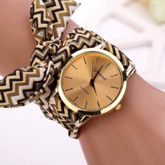 Fashion Chic Big Dial Striped Cloth Strap Damen Quarzuhr Armbanduhr