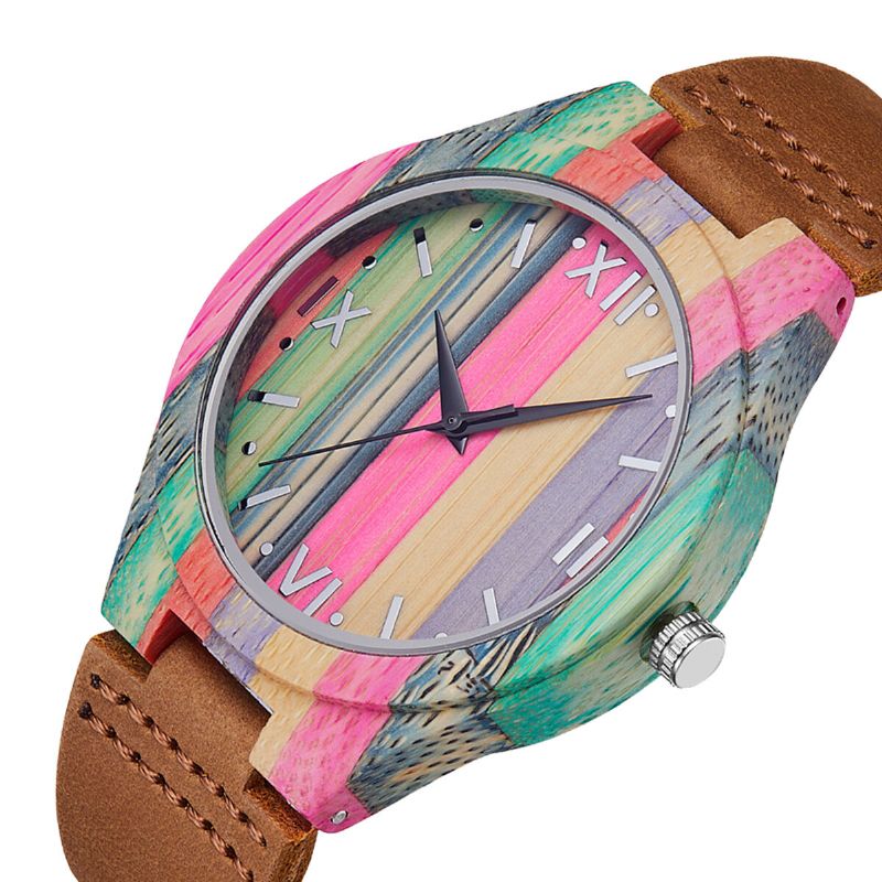 Fashion Colorful Case Dial Lederband Creative Style Casual Herrenuhr Quarzuhr